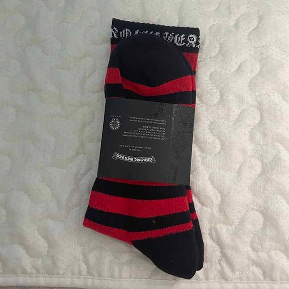 Chrome Hearts Red And Black Striped Knitted Crew Socks - Picture 3 of 6